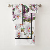 白い紫色の蘭の花のストライプなBathタオルセット バスタオルセット (インサイチュ)