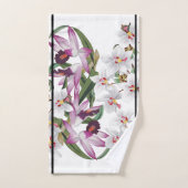 白い紫色の蘭の花のストライプなBathタオルセット バスタオルセット (ハンドタオル)