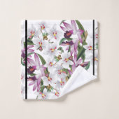 白い紫色の蘭の花のストライプなBathタオルセット バスタオルセット (ウォッシュタオル)