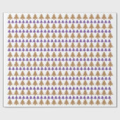 白い紫色及び金ゴールドタンのクリスマスツリーのギフト用包装紙 ラッピングペーパー (フラット)