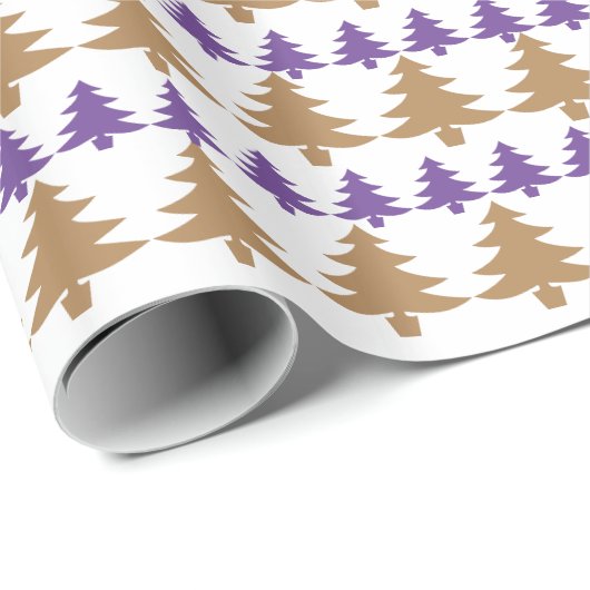 白い紫色及び金ゴールドタンのクリスマスツリーのギフト用包装紙 ラッピングペーパー (ロールコーナー)