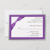 、白い紫色、印刷されたリボン銀製の応答カード 出欠カード (正面)