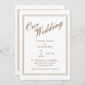 白い結婚エレガントなモダン結婚式 招待状 (正面/裏面)