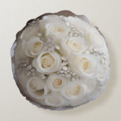 白い結婚バラのトピアリー・ボールの輝き ラウンドクッション (裏面)