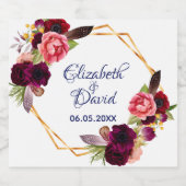 白い結婚フローラ幾何学的ブルゴーニュ スパークリングワインラベル (シングルラベル)