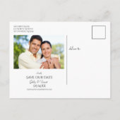 白い結婚式で緑色の多肉汁日付を保存 案内ポストカード (裏面)