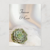 白い結婚式で緑色の多肉汁日付を保存 案内ポストカード (正面)