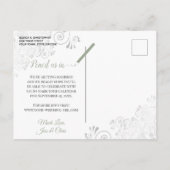 白い結婚式のセージレースのようグリーン日付を保存 案内ポストカード (裏面)