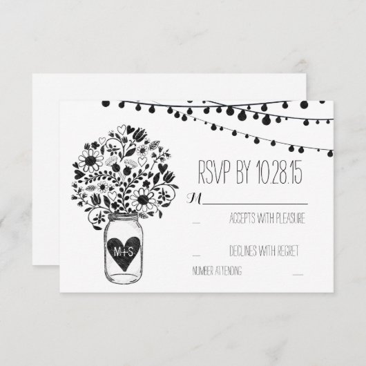 白い結婚式のマスンジャー瓶の招待返信カード 出欠カード (正面/裏面)