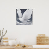 白い結婚式の鳩が雲の中にいる ポスター (キッチン)