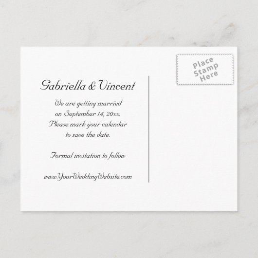 白い結婚式の黄色のひまわり日付保存 案内ポストカード (裏面)