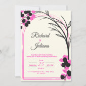 白い結婚式招待状とピンク色の花 招待状 (正面)