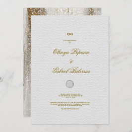 白い結婚式招待状と金ゴールドブラシストローク 招待状
