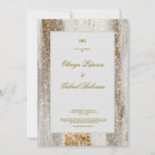 白い結婚式招待状と金ゴールドブラシストローク 招待状 (正面)