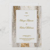 白い結婚式招待状と金ゴールドブラシストローク 招待状 (正面/裏面)
