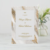 白い結婚式招待状と金ゴールドブラシストローク 招待状 (スタンド正面)