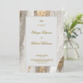 白い結婚式招待状と金ゴールドブラシストローク 招待状 (スタンド正面)