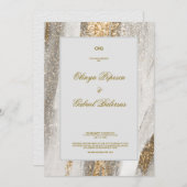 白い結婚式招待状と金ゴールドブラシストローク 招待状 (正面/裏面)