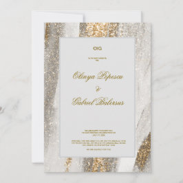 白い結婚式招待状と金ゴールドブラシストローク 招待状