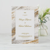 白い結婚式招待状と金ゴールドブラシストローク 招待状 (スタンド正面)