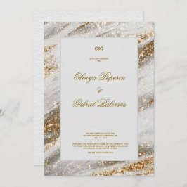 白い結婚式招待状と金ゴールドブラシストローク 招待状