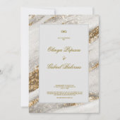白い結婚式招待状と金ゴールドブラシストローク 招待状 (正面)