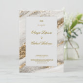 白い結婚式招待状と金ゴールドブラシストローク 招待状 (スタンド正面)
