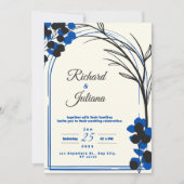 白い結婚式招待状と青い花 招待状 (正面)