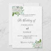 白い結婚花模様は緑豊かエレガントな贅沢 招待状 (正面)