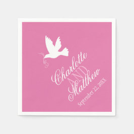 白い結婚鳩のリボンピンクのナカスタムプキン スタンダードカクテルナプキン