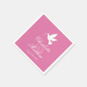 白い結婚鳩のリボンピンクのナカスタムプキン スタンダードカクテルナプキン (角)