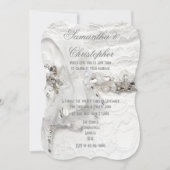 白い結晶のダイヤモンドの花模様のドレスレ結婚ス 招待状 (正面)