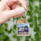 白い給油車のトラックの運転手の芸術Keychain キーホルダー (手)