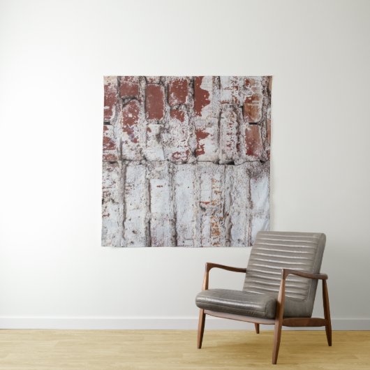 白い絵を描画質を剥がす古いレンガの壁 タペストリー (インサイチュ(横))