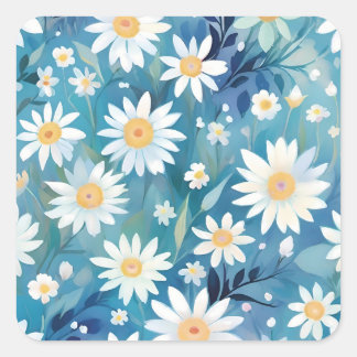 白い絵を描花を持つ スクエアシール