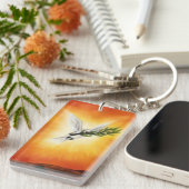 白い絵画平和がウィッグと結び付く キーホルダー (正面右)