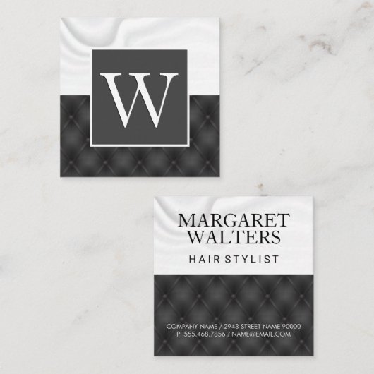 白い絹の呉服屋 | 黒い室内装飾品 スクエア名刺 (正面/裏面)