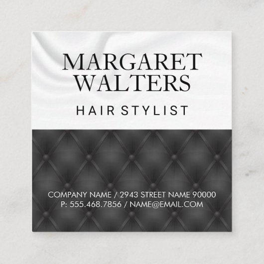 白い絹の呉服屋 | 黒い室内装飾品 スクエア名刺 (裏面)