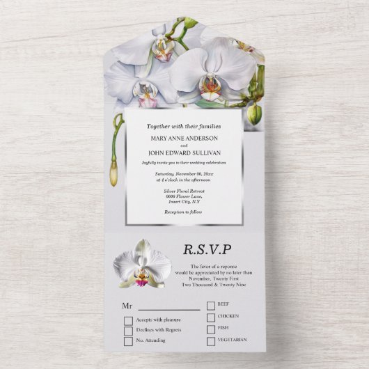 白い絹の蘭のシックな花結婚の豪華さ オールインワン招待状 (内側)