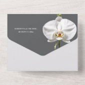 白い絹の蘭のシックな花結婚の豪華さ オールインワン招待状 (裏面)