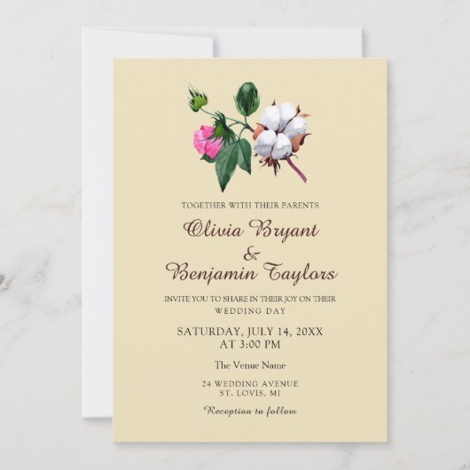 白い綿棒。素朴結婚フローラ 招待状 (正面)