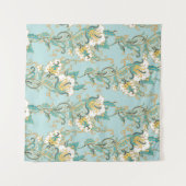 白い綿花が咲くシームレスな花柄 タペストリー (正面(横))