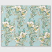 白い綿花が咲くシームレスな花柄 ラッピングペーパー (フラット)