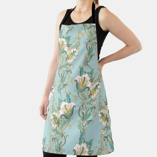 白い綿花でシームレスな花模様 エプロン (インサイチュ)