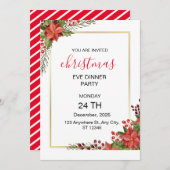 白い緑と赤のクリスマモダンス 招待状 (正面/裏面)