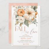 白い緑のカボチャ秋インラブベビーシャワー 招待状 (正面/裏面)