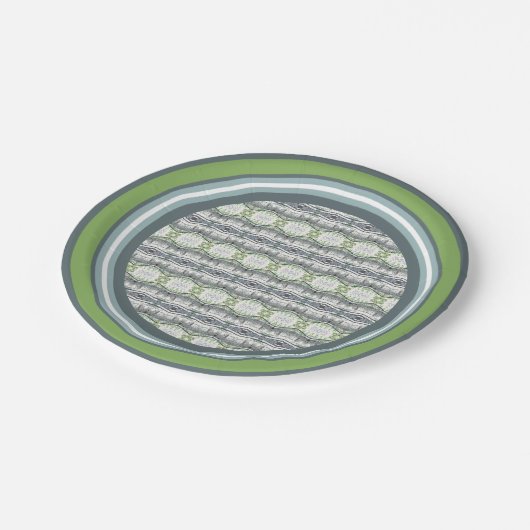 白い緑のグレーと青 ペーパープレート (アングル)