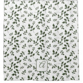 白い緑のパター離れンの名前文字 シャワーカーテン (正面)