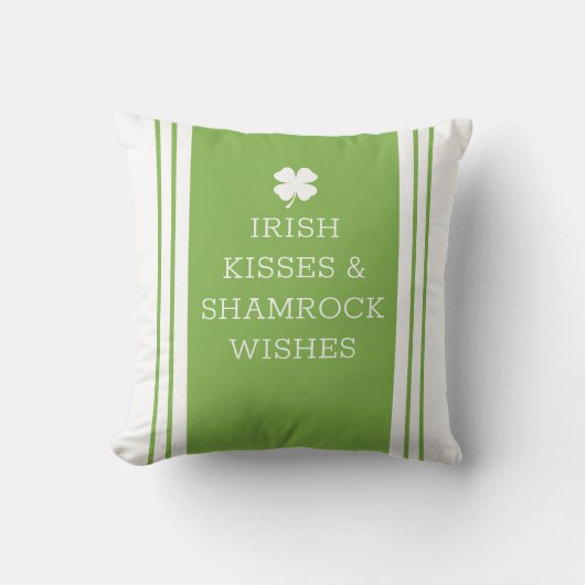 白い緑のパーソナライズメッセージクローバーリーフ クッション (正面)