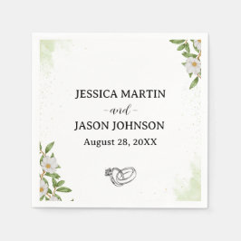 白い緑のフローラ水結婚色 スタンダードカクテルナプキン